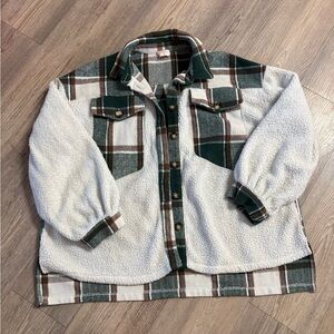 Plaid Teddy Jacket - Green and Cream